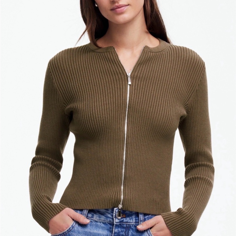 Madewell Zip Front Ribbed Cardigan - Dark Cargo